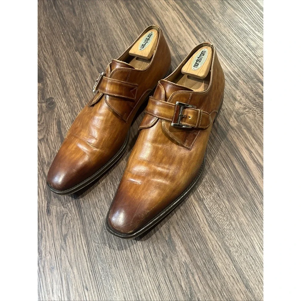 Magnanni Marco Monk Strap Dress Shoes Brown Leather Made Spain Men Size 10.5M